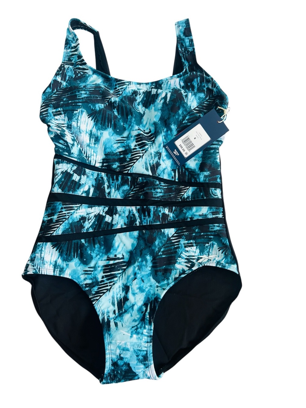 Reebok Teal & Black Abstract One-Piece Swimsuit - Picture 2 of 6
